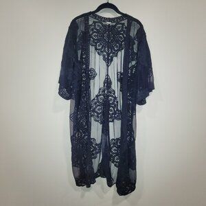 Bohemian Navy Blue Sheer Lace Boho style wrap shawl swim cover up